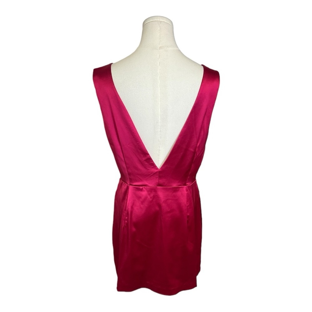 HOUSE OF HARLOW 1960 Hot Pink Mini Satin Dress‎ V Plunge Back Slit Size 10 Party - Picture 6 of 11